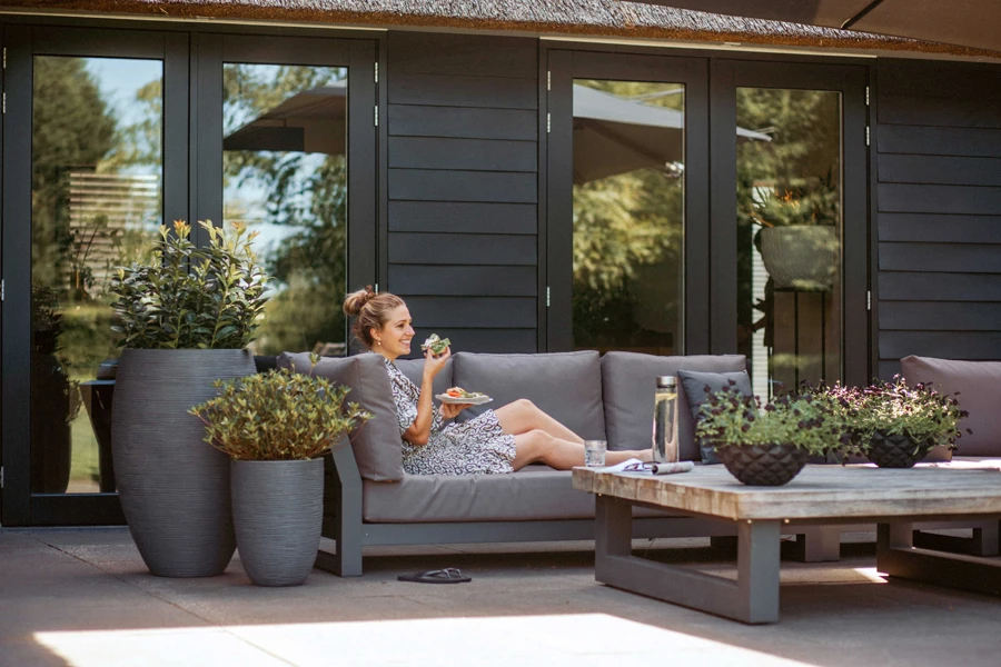 Capi Bloempot Hoog Nature Elegant Deluxe Rib NL - D56 X H84cm - Donkergrijs - Afbeelding 2